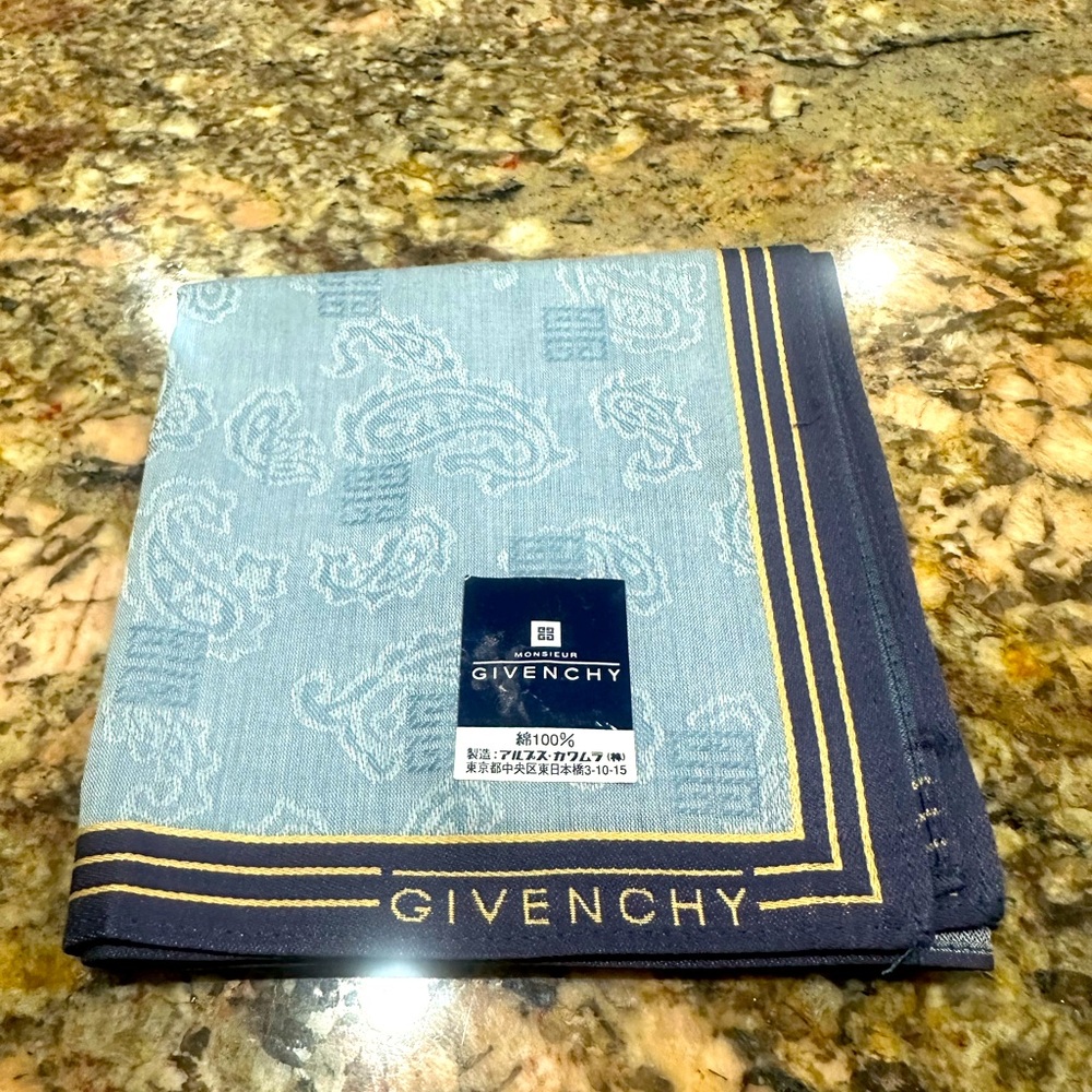 Givenchy Light Blue and Gray Paisley Pocket Square
